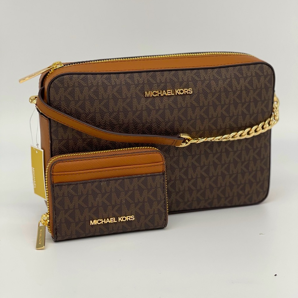 Michael Kors Brown and Tan Signature Crossbody